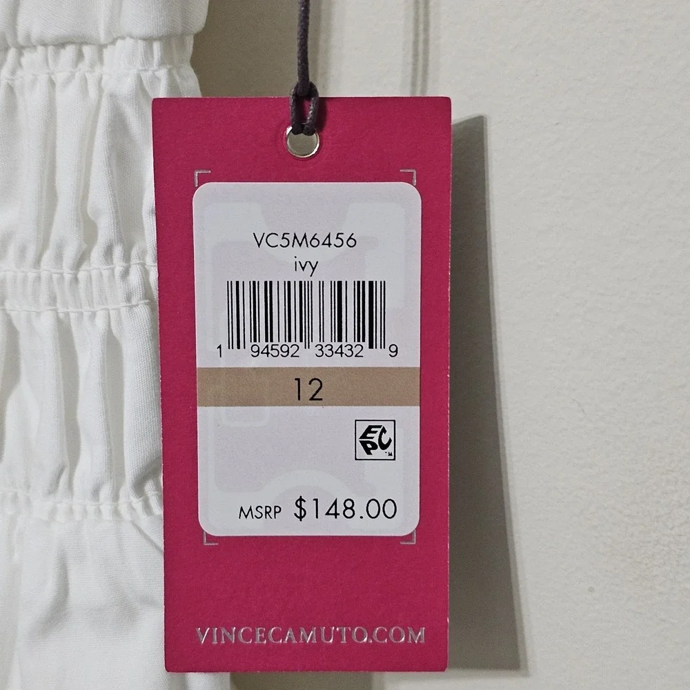 Vince Camuto Women Shirt Dress Size 12 Fit Large New White Elastic Waist Button - Picture 10 of 15